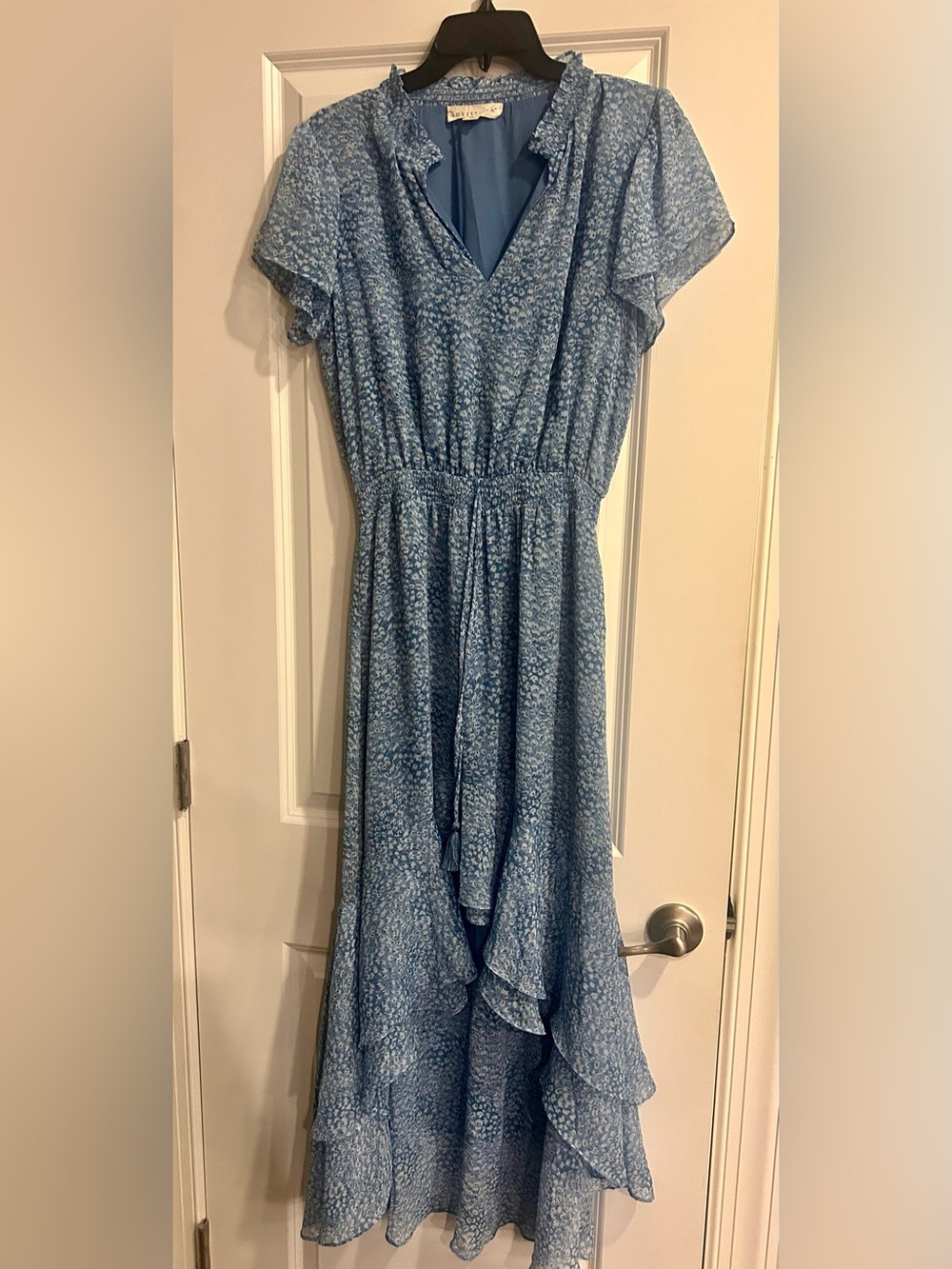 lovestitch Blue Floral High-Low Ruffle Dress